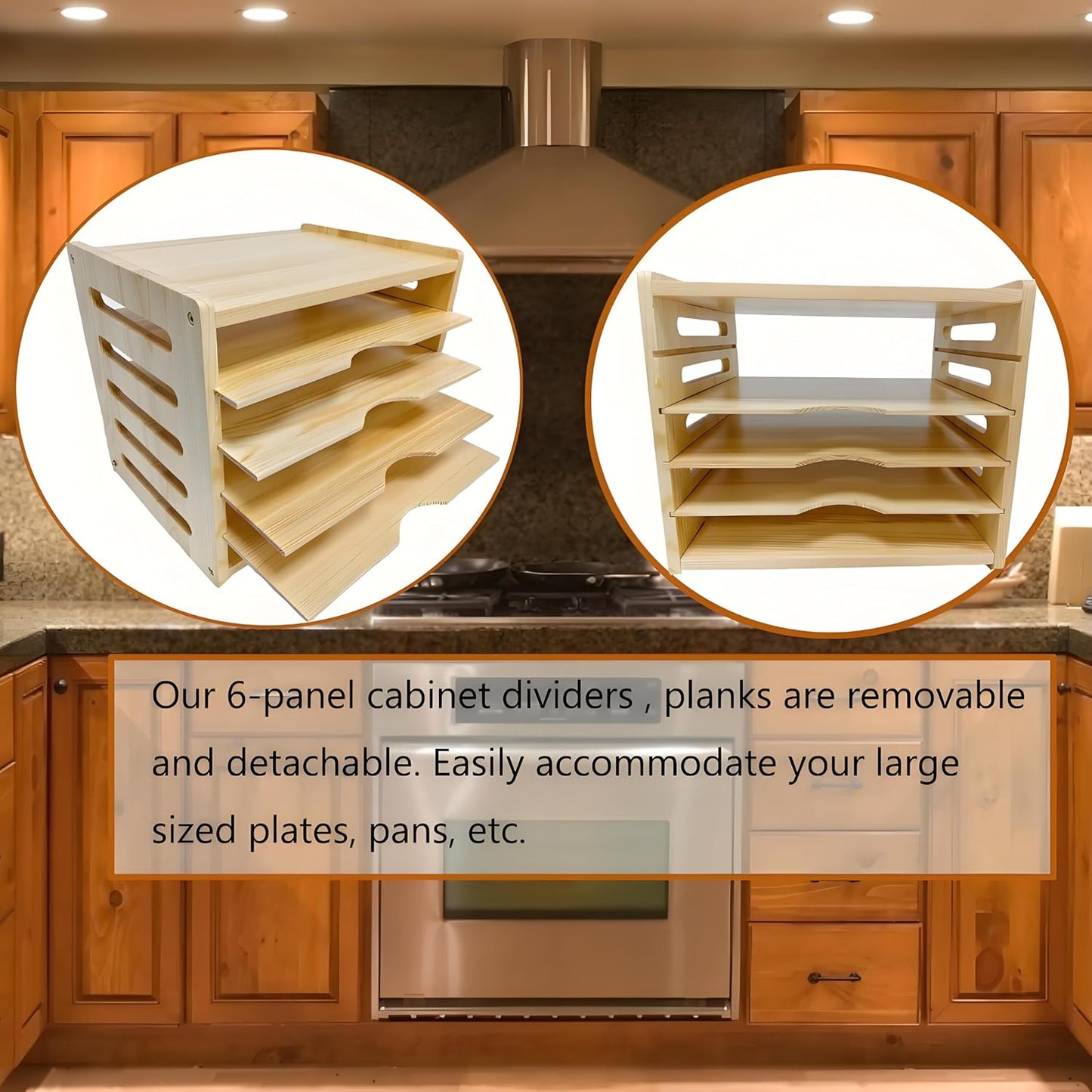 6 Tier Wood Cabinet Vertical Tray Dividers, 16.73in x14.13in x12.4in | Wooden Organizer For Sheets, for Cookie Sheet, Baking Trays, Cutting Board, Pans, for Organizing Cabinets, 5Y Warranty