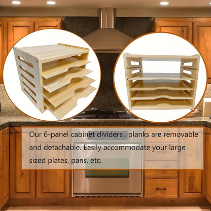 6 Tier Wood Cabinet Vertical Tray Dividers, 16.73in x14.13in x12.4in | Wooden Organizer For Sheets, for Cookie Sheet, Baking Trays, Cutting Board, Pans, for Organizing Cabinets, 5Y Warranty