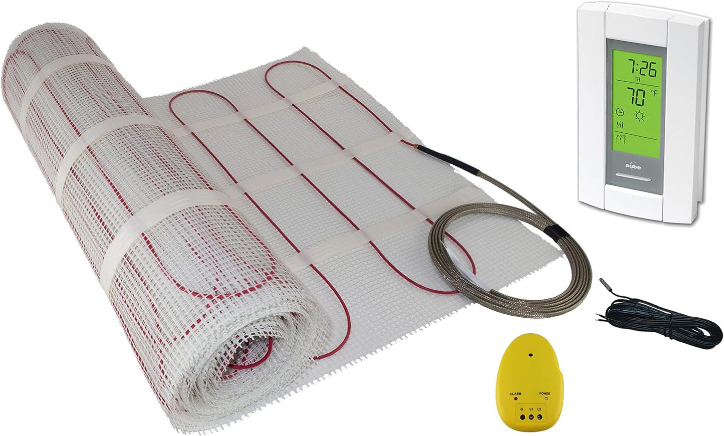 15 Sq Ft 120V Electric Floor Heating System Mat Kit | Premium UDG4-4999 touchscreen thermostat with built-in GFCI, Heating mat, floor sensor & installation monitor included.