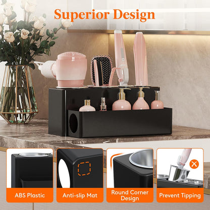 Lifewit Hair Tool Organizer Dryer Holder Countertop with 4 Cups, Black | 4 Stainless cups Tools Organizer, Acrylic body Hair Product Storage for Curling Iron, Brush, Straightener, Bathroom