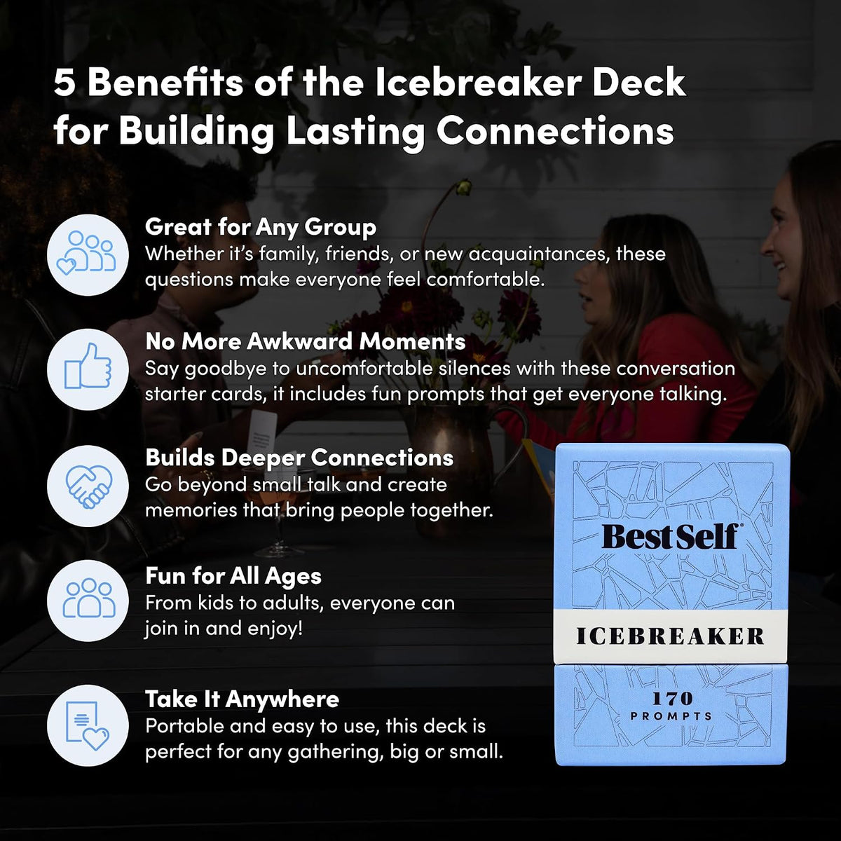 BestSelf Icebreaker Deck – 170 Ice Breaker Cards for Adults, Work & Groups