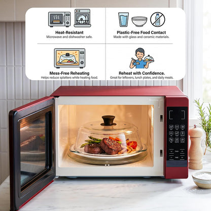 2 in 1 Glass Microwave Splatter Cover,Glass Microwave Cover,10 In | Glass microwave cover for food with vent holes,Easy-grip silicone knob,Doubles as a microwave mat,No plastic