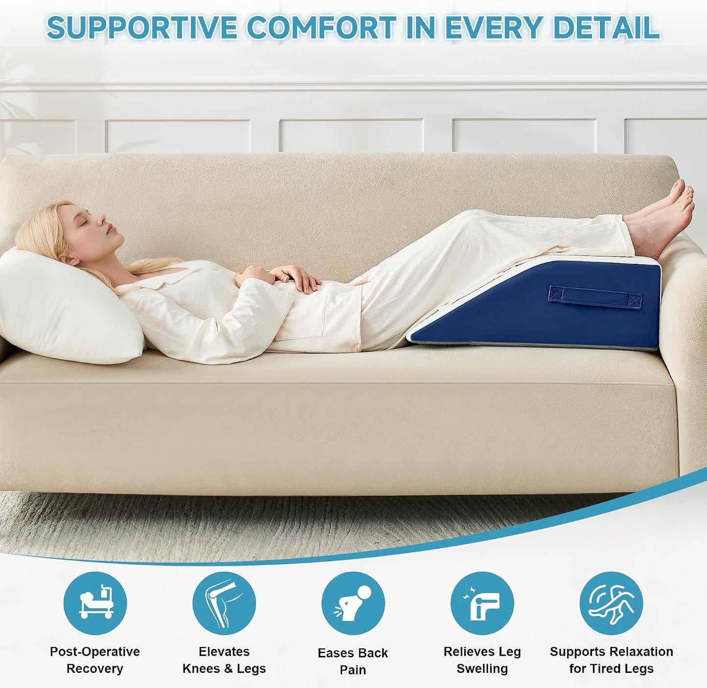 Yojoker Leg Elevation Pillows for Swelling, Memory Foam Wedge Pillow for Legs Blood Circulation, Leg Elevation Pillows for After Surgery, Knee Wedge Pillow for Sleeping Back Hip Ankles Relief