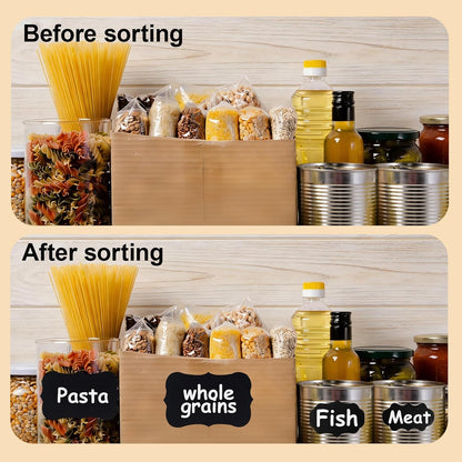 200PCS Chalkboard Labels, 13 Shapes & 3 Sizes, Reusable Blackboard Stickers | Includes 1 Liquid Chalk Marker, for Pantry Jars, Food Containers, Spice Racks & Organization