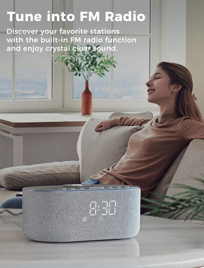 Odokee Qi Certified Wireless Charging Alarm Clock Radio for Bedroom