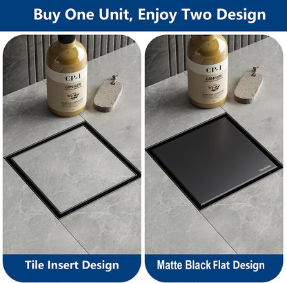 Neodrain 4" Brushed Square Shower Drain with Removable Tile Insert Grate | 304 Stainless Steel Tile Square Drain, Hidden Drain,Easy to Clean, Waterproof & Sturdy Shower Drain, CUPC Certified
