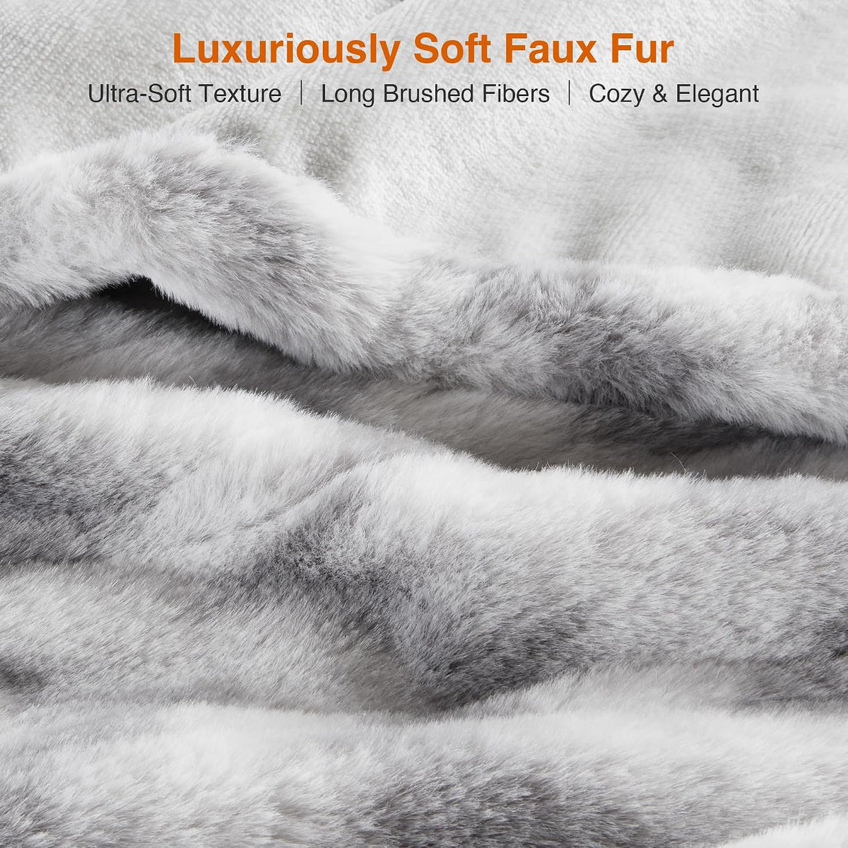 Beautyrest Heated Throw Blanket,Long Faux Fur Electric Blanket,Chevron Grey