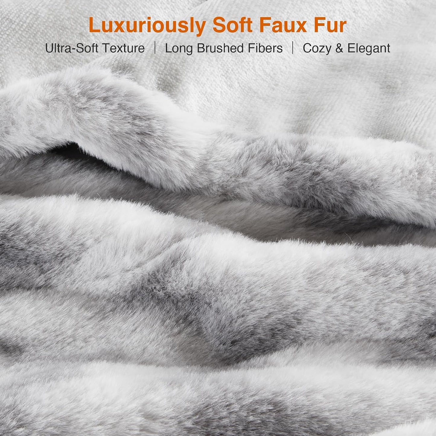 Beautyrest Long Brushed Faux Fur Ogee Textured Design Electric Blanket, Auto Shut Off, Virtually Zero EMF, Multi Heat Setting, UL Certified, Machine Washable, Grey Throw 50x60