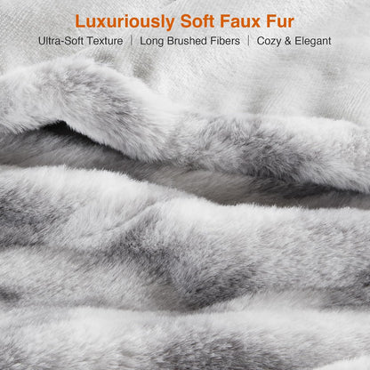 Beautyrest Long Brushed Faux Fur Ogee Textured Design Electric Blanket, Auto Shut Off, Virtually Zero EMF, Multi Heat Setting, UL Certified, Machine Washable, Grey Throw 50x60