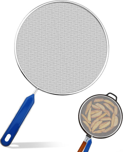 Splatter Screen for Frying Pan - 8.3’’ Stainless Steel Grease Splatter Guard with Grip Handle- Ultra Fine Mesh Cover Oil Splash when Sizzling Bacon, Cooking Fried Chicken or Popcorn