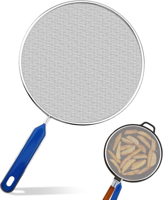 Splatter Screen for Frying Pan - 8.3’’ Stainless Steel Grease Splatter Guard with Grip Handle- Ultra Fine Mesh Cover Oil Splash when Sizzling Bacon, Cooking Fried Chicken or Popcorn