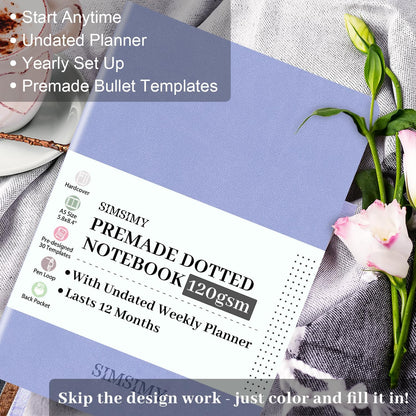Premade Dotted Journal Notebook with Bullet Templates, Pre-made Dot Grid Journaling with Undated Weekly & Monthly Planner, Various Trackers - 12 Month Organization, A5 Hardcover