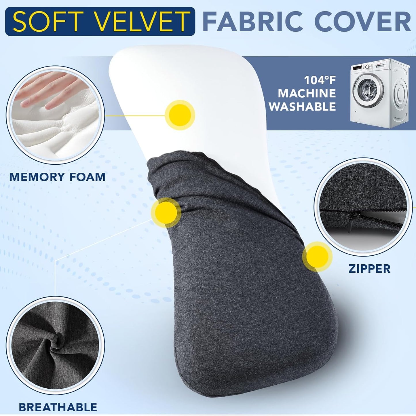 Hapiclody Lumbar Support Pillow for Sleeping Memory Foam Lumbar Pillow for Lower Back Pain Relief Back Support Pillow for Side,Back and Stomach Sleepers-Bed Wedge Bolster Pillow Bed Rest Pillow (Gray)