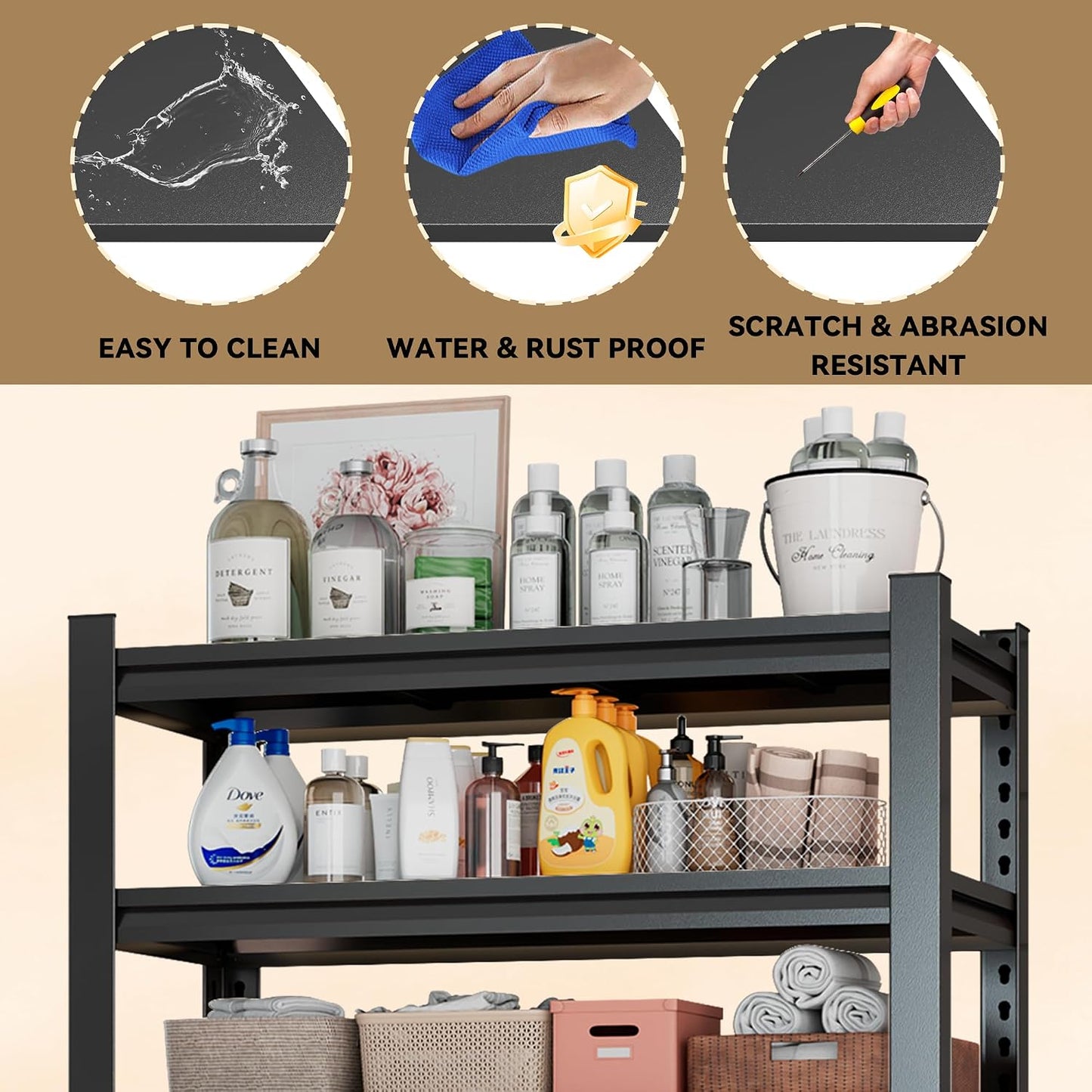 Over Washer and Dryer Shelves, 4 Tiers Adjustable Height Laundry Room Storage and Organizer Standing Shelf, Metal Freestanding Space Saving Organizers Shelf (4-Tier 63" H*45" W*15.7" D)