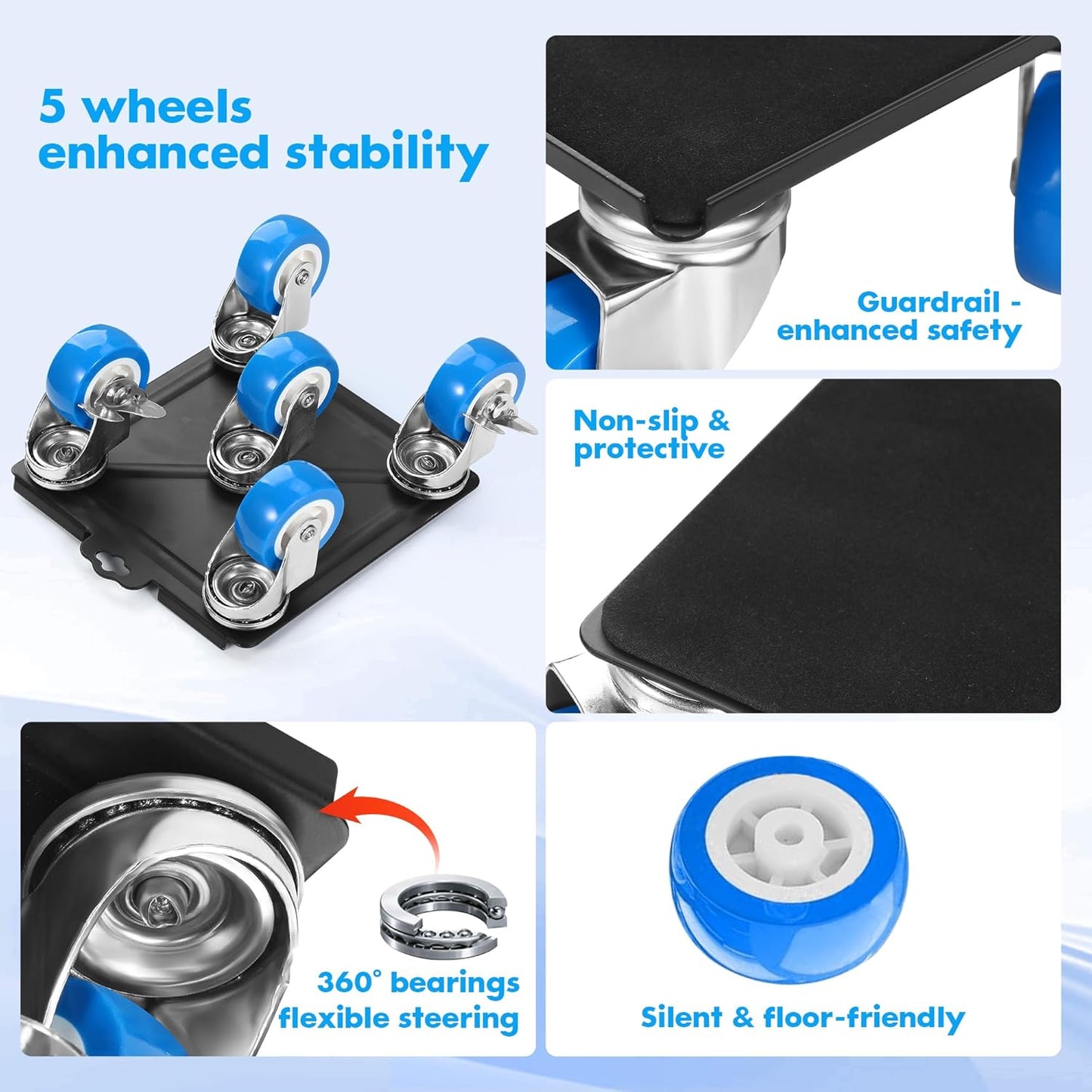 Heavy Duty Furniture Moving Tool Set, Supports up to 1000 Pounds, 5 Wheel Metal Furniture Mover, Furniture Dolly, Appliance Furniture Sliders with Wheels, Furniture Lifter Tool (Blue, 4.3" x4.3")