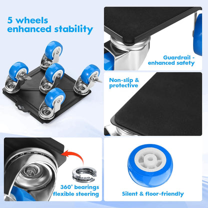 Heavy Duty Furniture Moving Tool Set, Supports up to 1000 Pounds, 5 Wheel Metal Furniture Mover, Furniture Dolly, Appliance Furniture Sliders with Wheels, Furniture Lifter Tool (Blue, 4.3" x4.3")