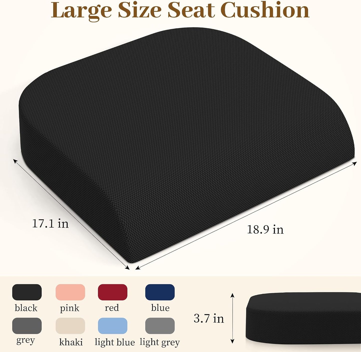 TranquilRelax Memory Foam Seat Cushion for Office Chair, 3-Inch, Black | Medium-firm Support for Long Sitting, Washable Mesh Cover, Non-slip Base, Perfect for Car Seats & Short Drivers