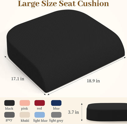 TranquilRelax Memory Foam Seat Cushion for Office Chair, 3-Inch, Black | Medium-firm Support for Long Sitting, Washable Mesh Cover, Non-slip Base, Perfect for Car Seats & Short Drivers