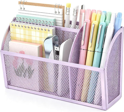 Magnetic Pencil Holder, Magnetic Organizer for Locker Accessories, Black | Mesh Marker Holder with Strong Magnets and 3 Compartments for Whiteboards Refrigerators and Magnetic Lockers