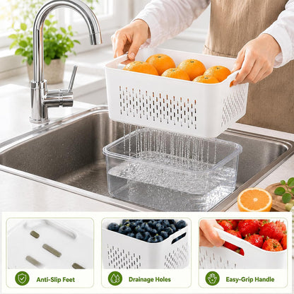 UFORU 4 Pack Fruit Storage Containers, Airtight Produce Saver for Fridge | Airtight refrigerator storage containers with removable colander and stackable design for berries, fruits and vegetables