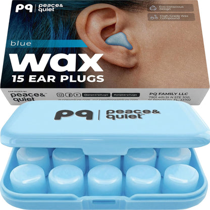Peace&Quiet PQ Silicone Ear Plugs for Sleeping - 15 Wax Earplugs for Sleep and Swimming Ear Plugs, Soft Ear Covers for Sleeping and Water, Noise Cancelling