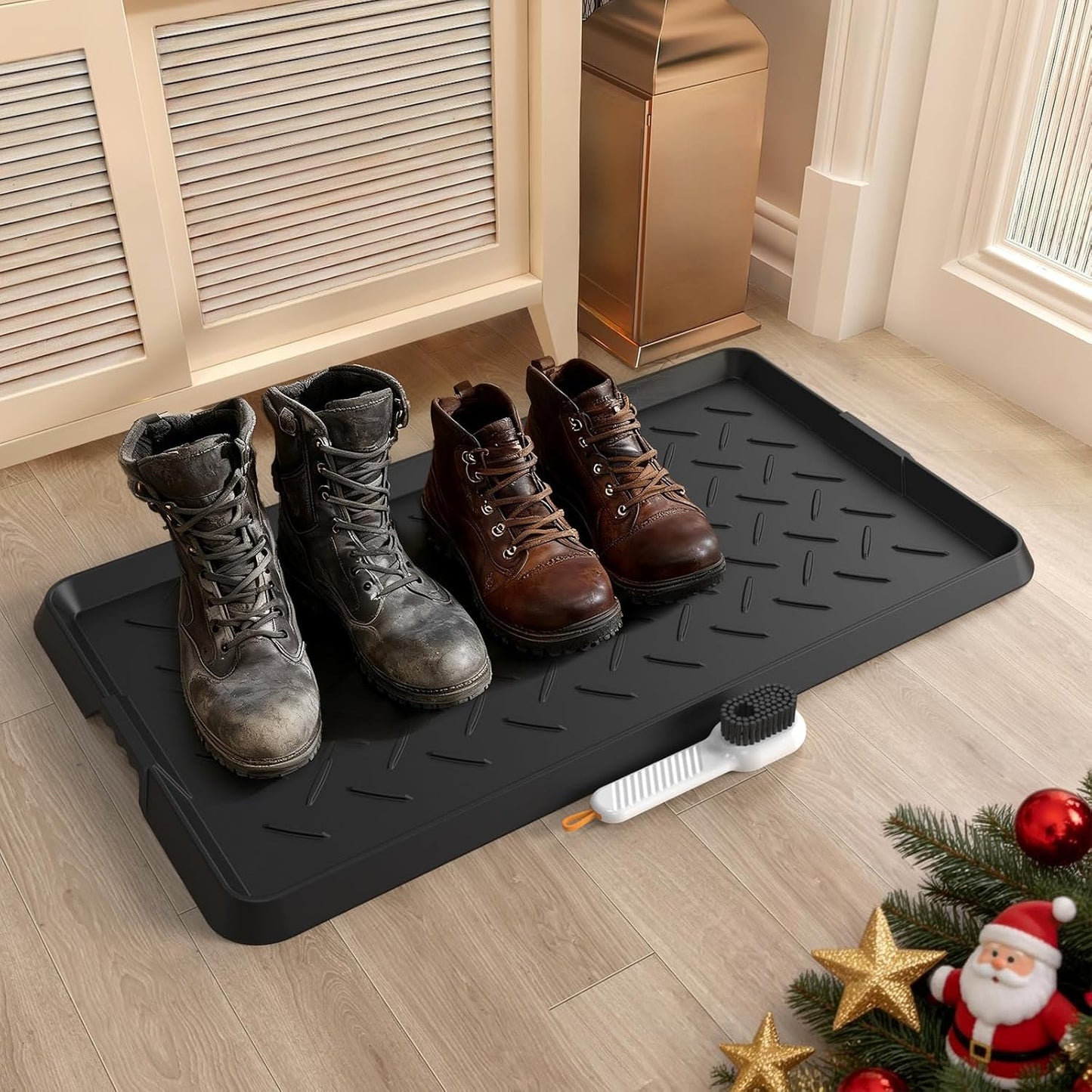 Extra Large Heavy Duty Boot Natural Rubber Shoe Mat for Entryway with Shoes Brush Large Boot Mat Multi-Purpose for Indoor or Outdoor, 16.1x 47.6 Inches