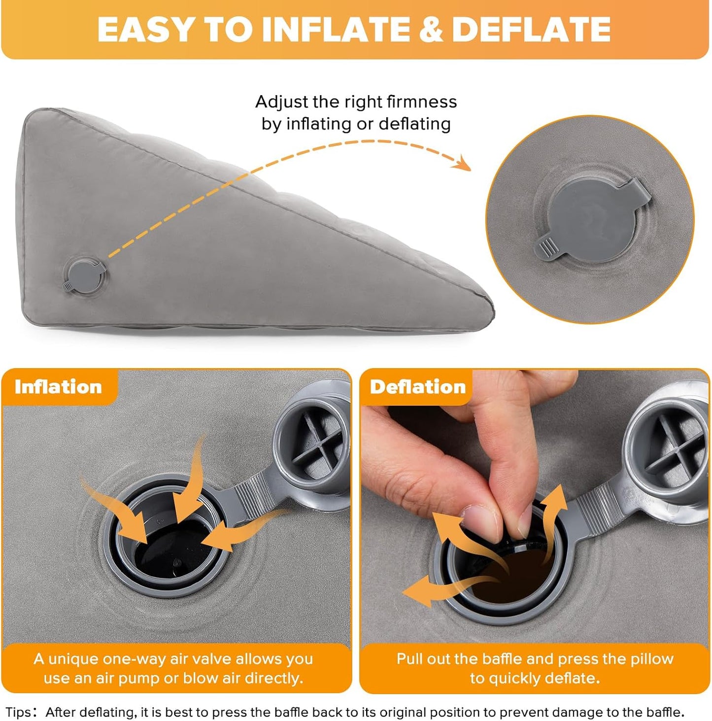 USHMA Inflatable Wedge Pillow for Sleeping, Portable Travel Wedge Pillow for Sitting in Bed, Inflatable Wedge Pillows for Travel, Blow Up Under Knee Pillow