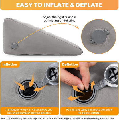 USHMA Inflatable Wedge Pillow for Sleeping, Portable Travel Wedge Pillow for Sitting in Bed, Inflatable Wedge Pillows for Travel, Blow Up Under Knee Pillow