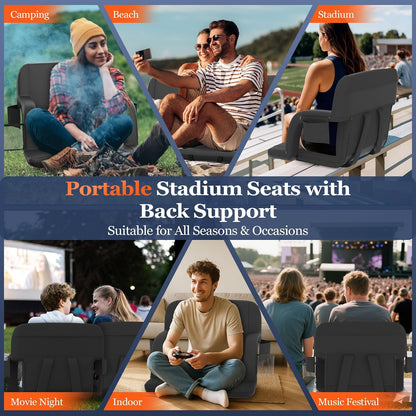Seeutek Heated Stadium Seats for Bleachers with Back Support | 3 Level Heated Seat & Back (NO Battery), 6 Recline Positions, Soft Cushion, 5 Pockets, Foldable, Anti-Slip, Backpack Straps