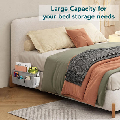 Bedside Caddy, Bedside Storage Bag Hanging Organizer for Bunk Dorm Bed Rail | Bed Caddy with Hooks, Top Bunks and Dorm Essentials for Water, Tissues, Tablets, Books, Phones, Remotes and Other Necessories
