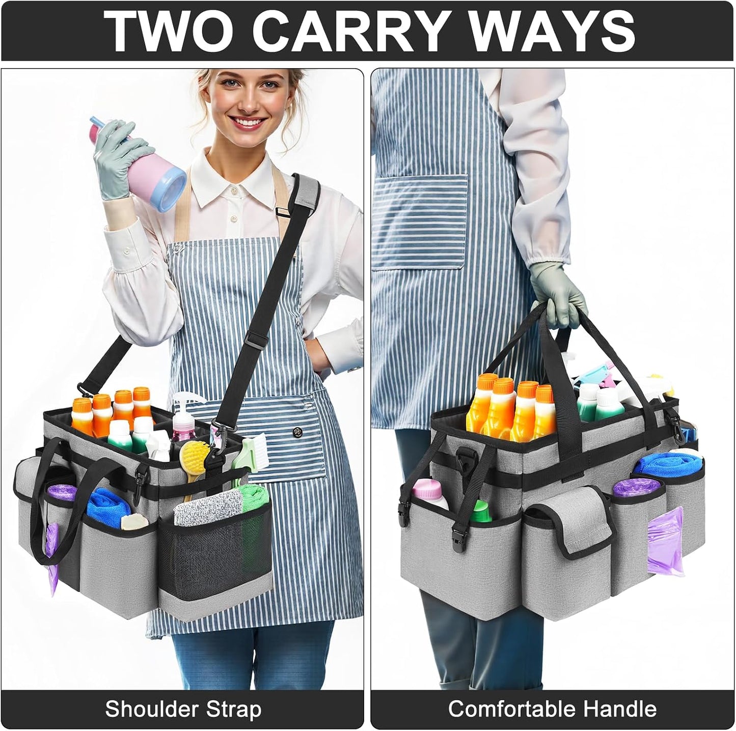 Cleaning Caddy Bag,Large Cleaning Supplies Organizer with Handle for Housekeepers,Purple