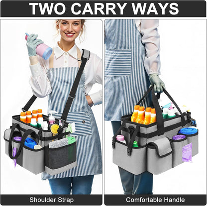 Cleaning Caddy Bag,Large Cleaning Supplies Organizer with Handle for Housekeepers,Purple