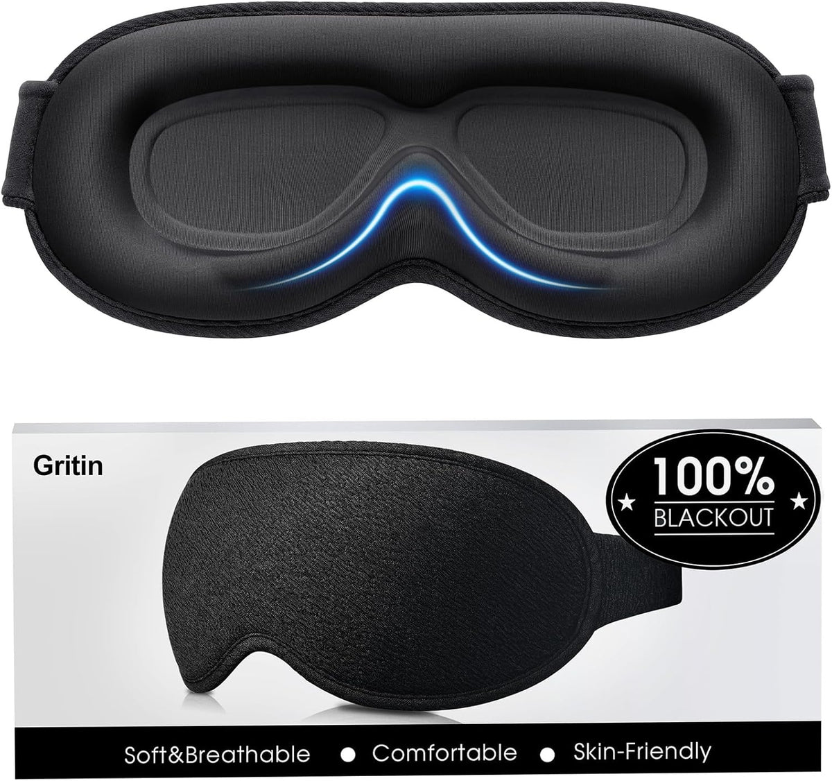 Gritin 100% Blackout Sleep Eye Mask for Women Men, Zero Pressure Sleep Mask