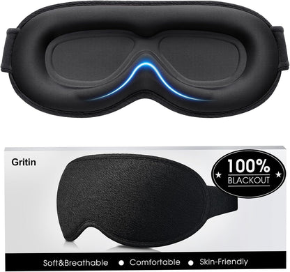 Gritin 100% Blackout Sleep Eye Mask for Women Men, Zero Pressure Sleep Mask