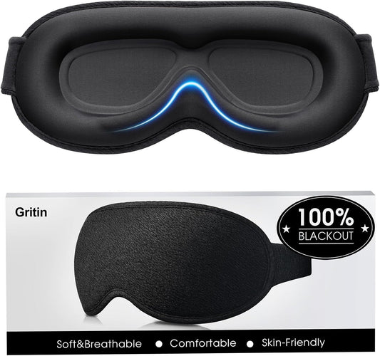 Gritin 100% Blackout Sleep Eye Mask for Women Men, Zero Pressure Sleep Mask