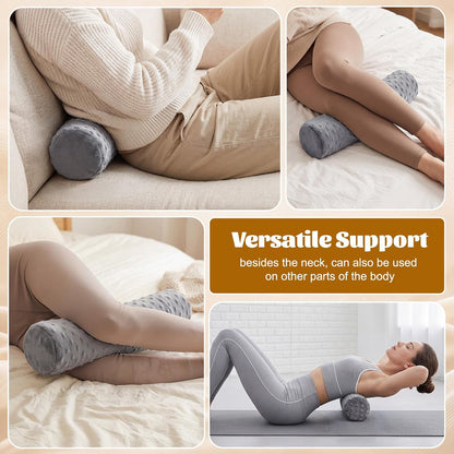 2 Pcs Cylindrical Cervical Neck Pillow for Pain Relief, Memory Foam 18" x 4" Round Pillow with Removable Washable Cover, Cylinder Bolster for Cervical Support, Sleeping, Travel, Home, Office