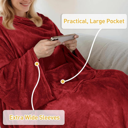 Catalonia Wearable Blanket with Sleeves & Foot Pocket for Adults | Soft Fleece Throw Wrap with Hands-Free Comfort, Perfect for Reading, TV Time & Relaxing, Christmas Gift for Women & Men