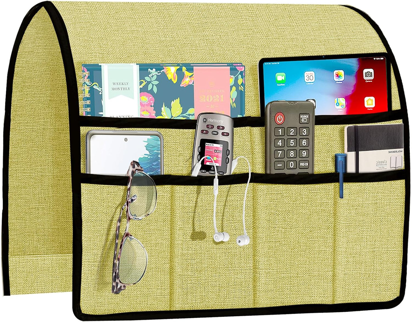 Joywell Remote Caddy Couch Remote Control Holder for Recliner Sofa Armrest Organizer Non Slip Arm Chair Caddie with 6 Pocket Storage for Magazine, Tablet, Phone, iPad, Black