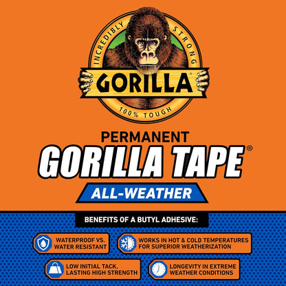 GORILLA All Weather Duct Tape, Black, 1.88" x 25 yd | UV and Temperature Resistant, Waterproof for Outdoor Repairs, Strong Adhesive Grip