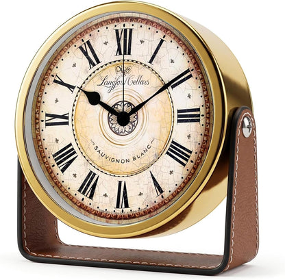 Analog Alarm Clock - 4.5" Silent Non Ticking Small Clock with Light, Rotatable Stand Metal Desk Clock Battery Operated, Simple Design for Living Room Decor/ Bedroom/Bedside/Shelf (Black & White)