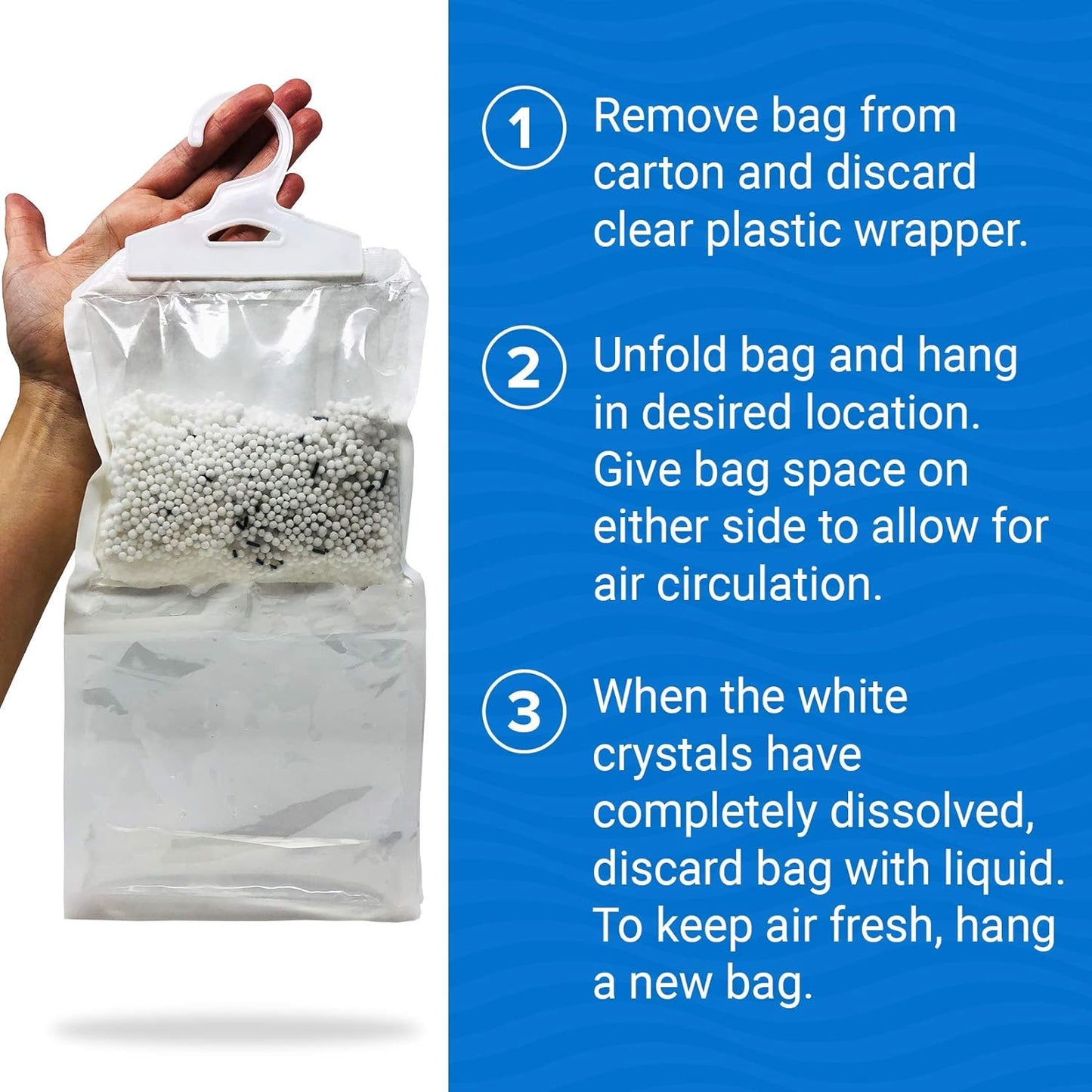 4 Pack Moisture Absorber Hanging Bags, Boat Dehumidifier with Charcoal | Unscented, Removes Dampness and Musty Odors, Ideal for Basement, Closet, Home, Car, RV, and Boating