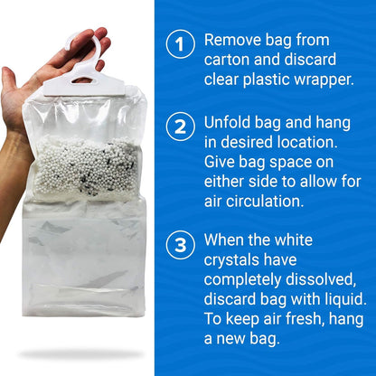 4 Pack Moisture Absorber Hanging Bags, Boat Dehumidifier with Charcoal | Unscented, Removes Dampness and Musty Odors, Ideal for Basement, Closet, Home, Car, RV, and Boating
