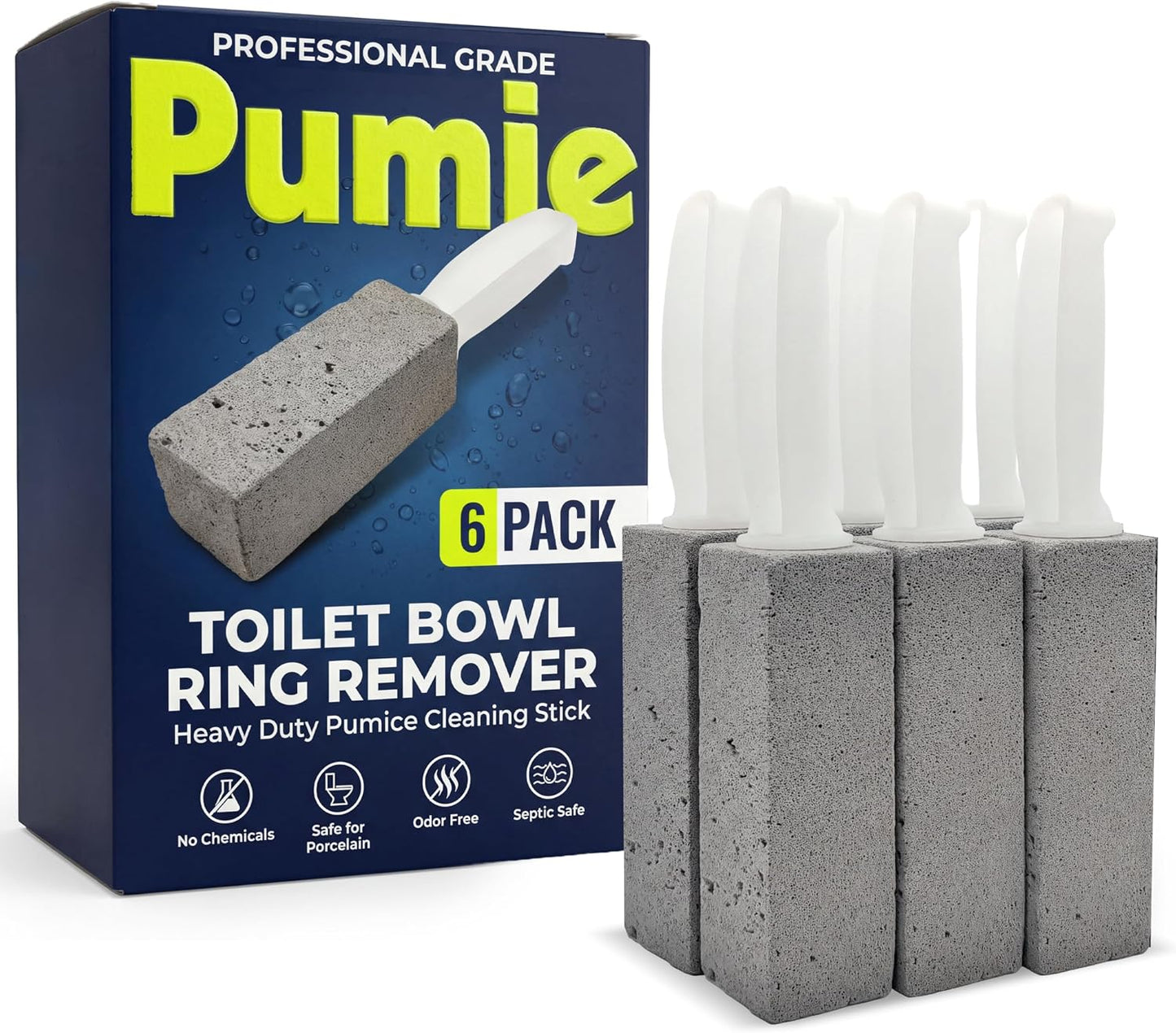PUMIE Pumice Stone Toilet Bowl Cleaner (1-Pack) - Heavy Duty Scouring Stick for Toilet - Pumice Stone for Cleaning Rings, Bowls, Hard Water Stains, Lime, Rust, Sink - Includes Handle for Easy Use