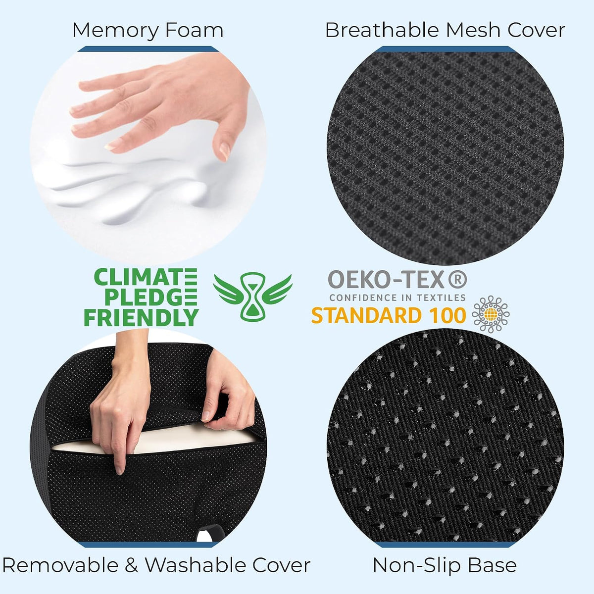 5 STARS UNITED Seat Cushion - Memory Foam Chair Cushion for Tailbone Pain Relief - Ergonomic Support for Coccyx, Sciatica & Butt - Office, Desk & Gaming Chair, Car Seat, Wheelchair, Airplane, Black