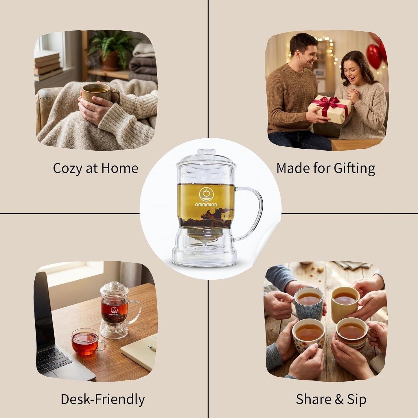 Glass Tea Infuser, Easy Drain for Loose Leaf, 15.2 oz, Black | Fits rims under 3.15 in; set on mug to drain, lift to stop, helps limit bitterness. Dishwasher safe; tea bags, herbs, coffee