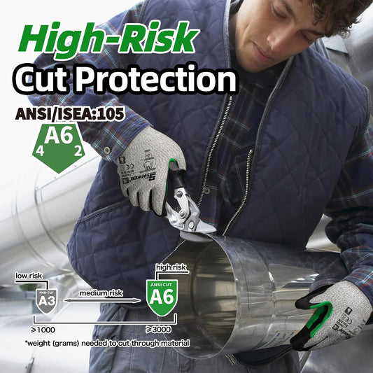 Schwer 12 Pairs A5 Cut Resistant Gloves, Non PFAS & Fiberglass，CR3088, L | Non PFAS Fiberglass, PU Coating, Strong Grip, Abrasion Resistant, for Glass Cutting, Warehouse Handling, Gardening Work