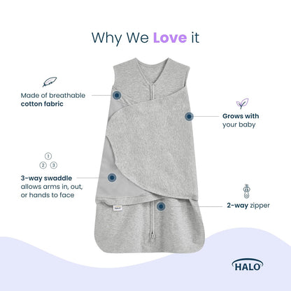 HALO 100% Cotton Sleepsack Swaddle, 3-Way Adjustable Wearable Blanket, TOG 1.5, Birds, Newborn, 0-3 Months - Colors B