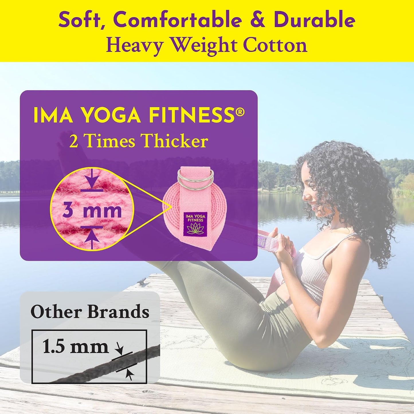 Adaptive Yoga Strap for Stretching - Extra-Wide 2 Inches 100% Cotton Stretch Strap with Steel D-Rings for Physical Therapy, Pilates & Flexibility - Storage Pouch & E-Book