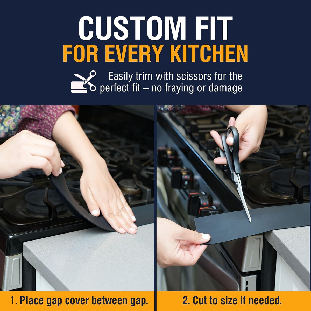 Extra Long Silicone Stove Gap Cover - Heat Resistant and Easy to Clean Stovetop Cooktop Counter Gap Filler Seal Between Stove and Counter, Kitchen Range Oven Top Crumb Catcher (25 Inch, 2 Pack, Black)