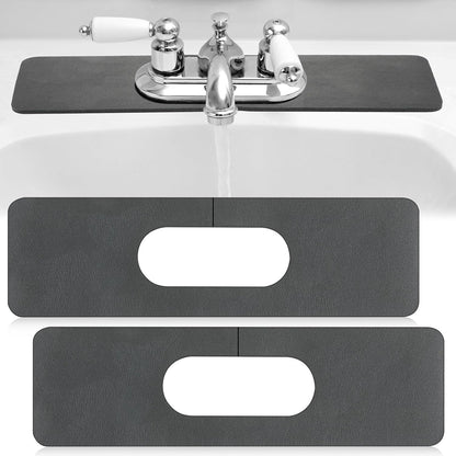 Tioncy 2 Pcs Faucet Mat Sink Splash Guard Oval-hole Oval Splash Pad for Kitchen Sink Oval Base Diatomite Faucet Mat for Bathroom Absorbent Mat Splatter Screens(Dark Gray)